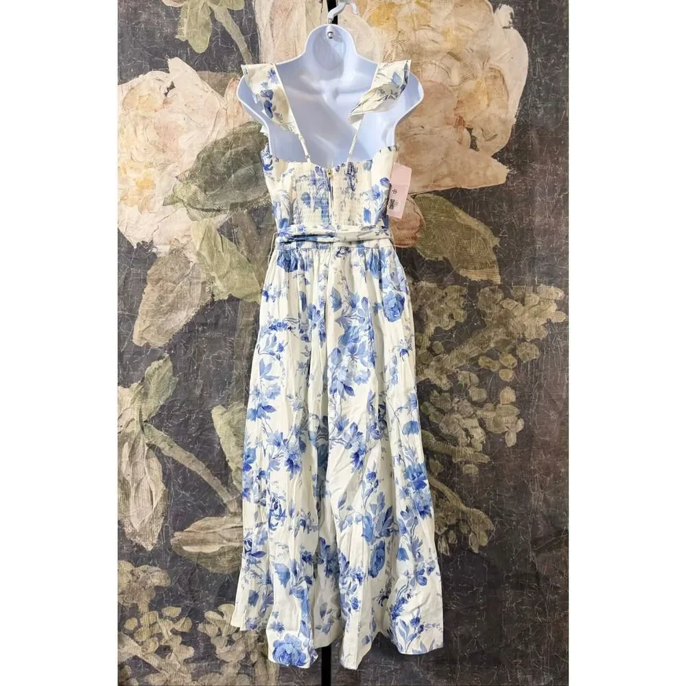 New Anthropologie V. Chapman Vera Ruffle-Strap Corset Side-Slit Midi Dress Size - Picture 12 of 13